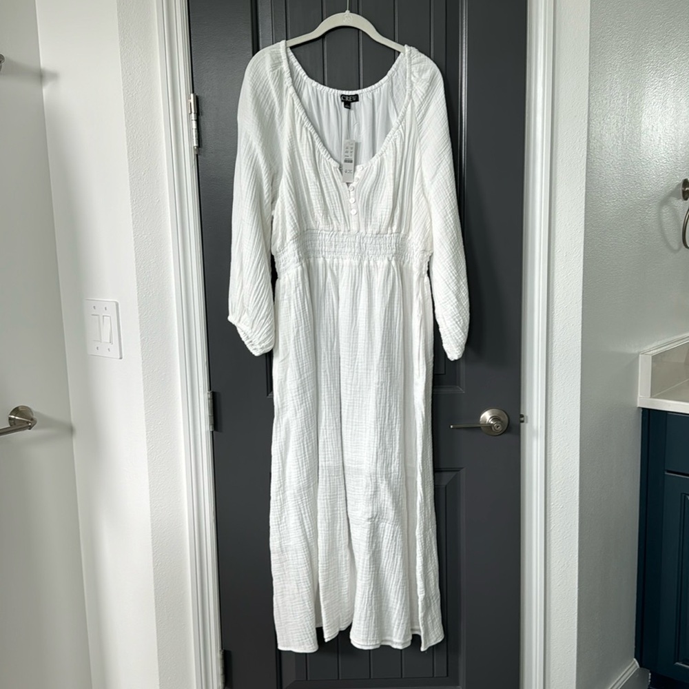 J. Crew V-neck midi dress soft gauze White size Large NWT